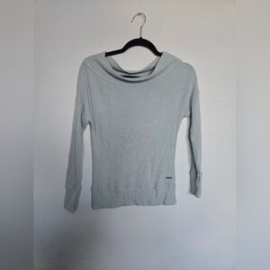 Lucky Brand Light Gray Waffle Knit Off the Shoulder Sweater